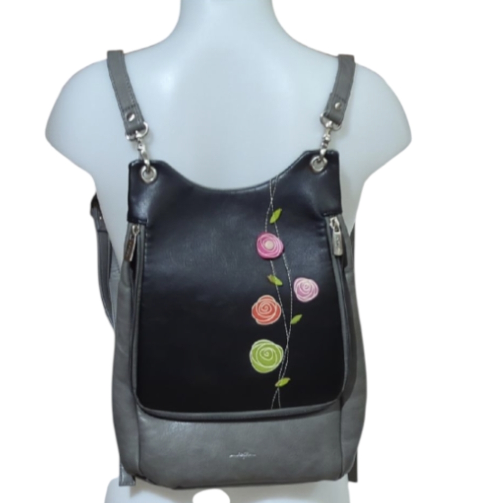 Espe Handbags Stylish Black and Gray Convertible Backpack, Bag Adjustable Straps